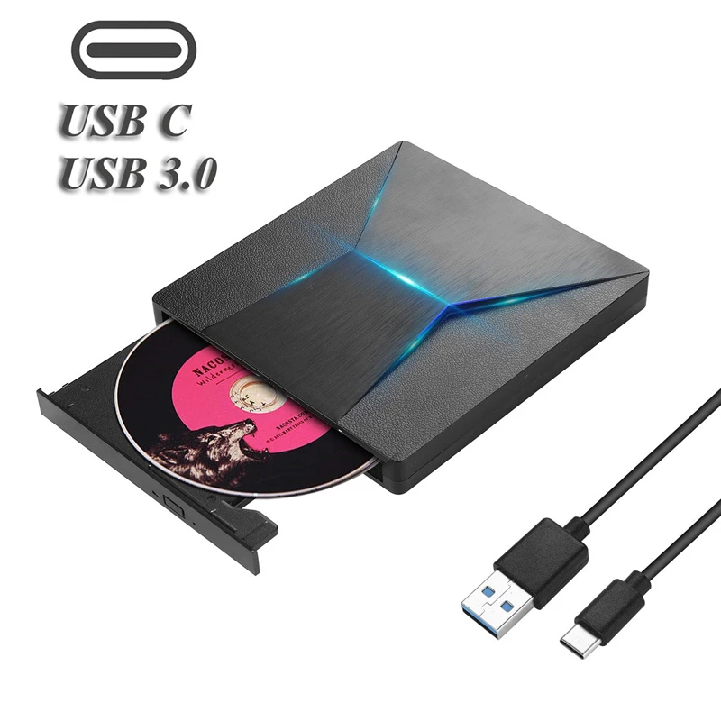 USB 3.0 type C External DVD RW Burner Recorder Drive Optical CD DVD ROM Player for Laptops Desktop+Carrying DVD Drive Case - Color: record DVD