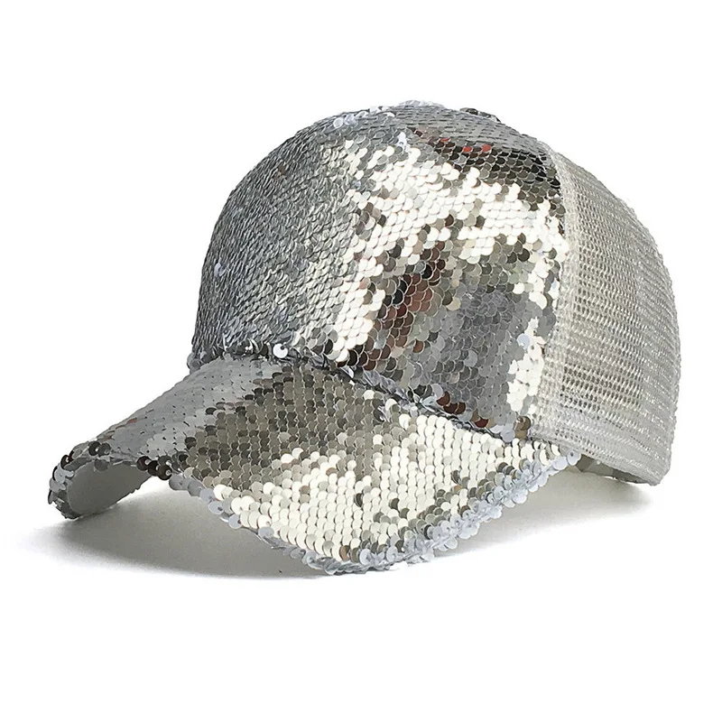 Пайетками Paillette Bling сверкающих сетки Бейсбол Кепки ярких довольно регулируемый Для женщин обувь для девочек блестящие Шапки для вечерние клуб сбор