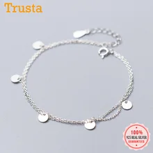 Trustdavis Подлинная 925 пробы Серебряная Двойная Цепочка слой круглый кусочек 16 см браслет для женщин девочек ювелирные изделия подарок DS1867
