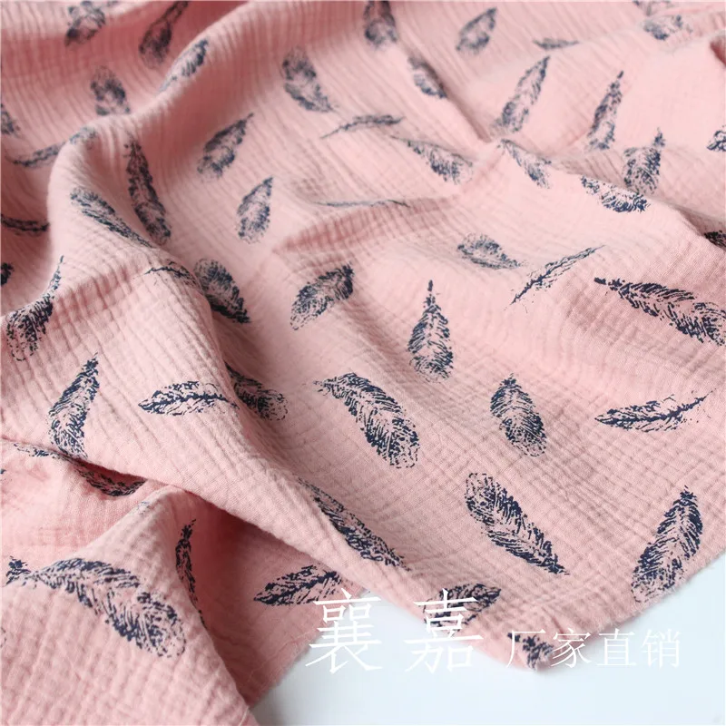 135cm X50cm High Quality Soft Thin Double Crepe Feather Texture Floral Cotton Fabric, Make Shirt, Dress, Underwear, Cloth 160g/m