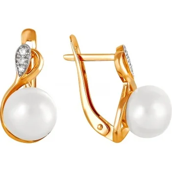 

Примаэксклюзив earrings with pearls and cubic zirconia in red gold