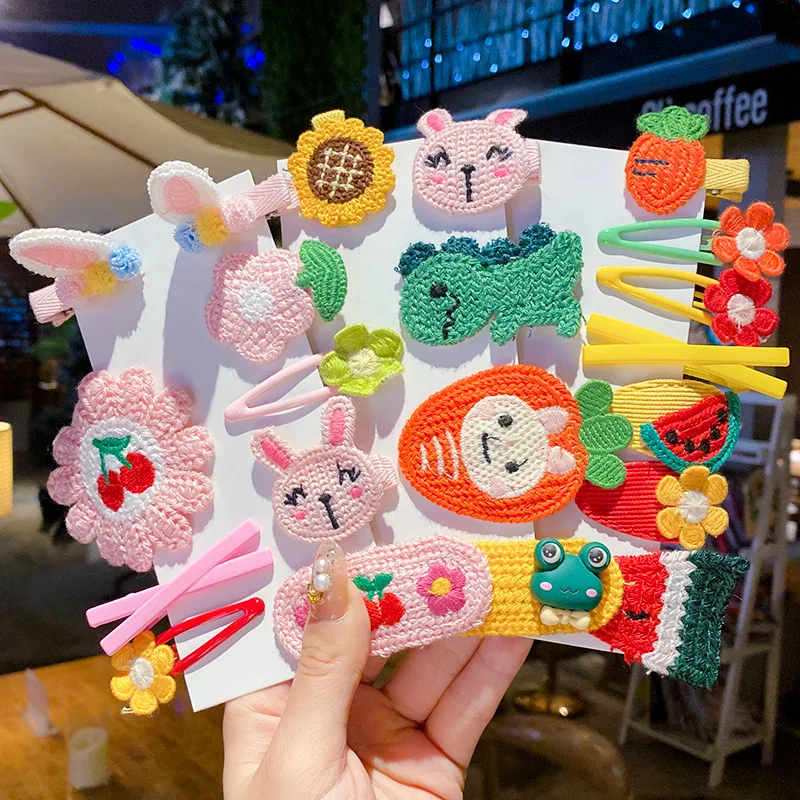 

1 Set/Bag/Box Winter Children Cute Colors Knitting Cartoon Ornament Hair Clips Baby Girls Lovely Hairpins Kids Hair Accessories
