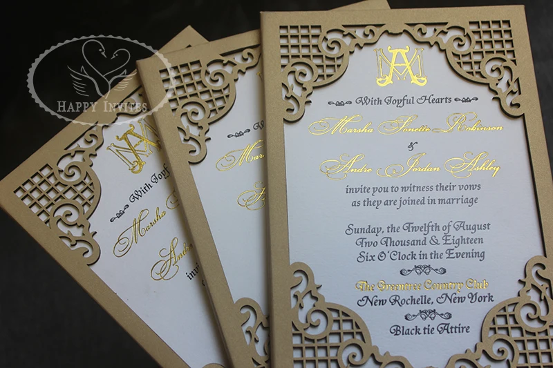 HI3038 - 12 Custom Hardcover Wedding Card With Nice Laser Cut Design Made in China More Colors Optional