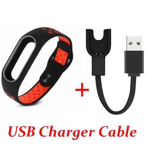 Black and red Mi 4 ремешок для Xiaomi mi Band 3 2 Силиконовый Браслет ремешок для Xiaomi mi Band 3 2 Смарт часы USB зарядное устройство кабель - Цвет: Black and red