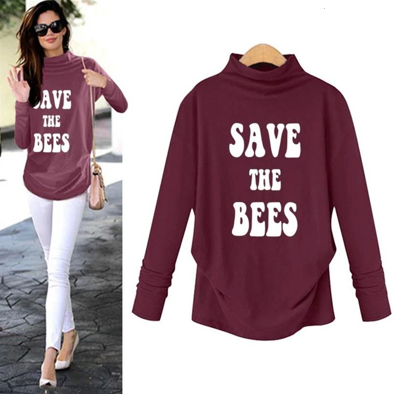 Модная женская футболка с надписью Save The Bees, футболка с длинным рукавом и воротником, футболка, топ размера плюс, женские топы
