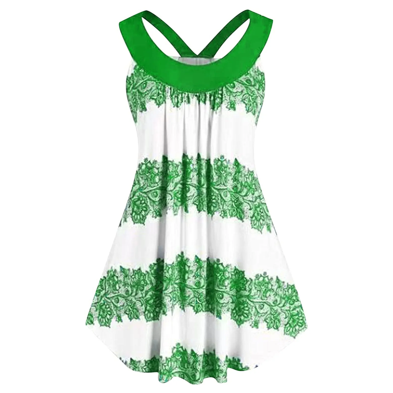 Summer Fashion Women's Loose Straight Full Dress Plus Size Printed Dress Patchwork Sleeveless O-neck Off the Shoulder Vestido 2