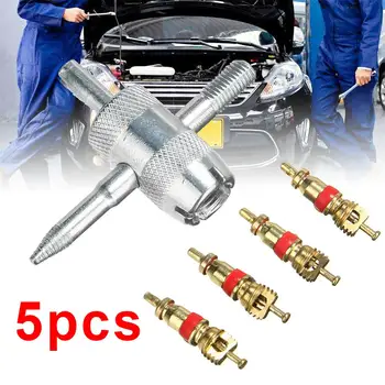 

1pcs Tire Valve Stem Removal Tool 4 Valve Cores Valve Stem Screwdriver Tire Repairing Sets Screwdriver Rod Core Installation