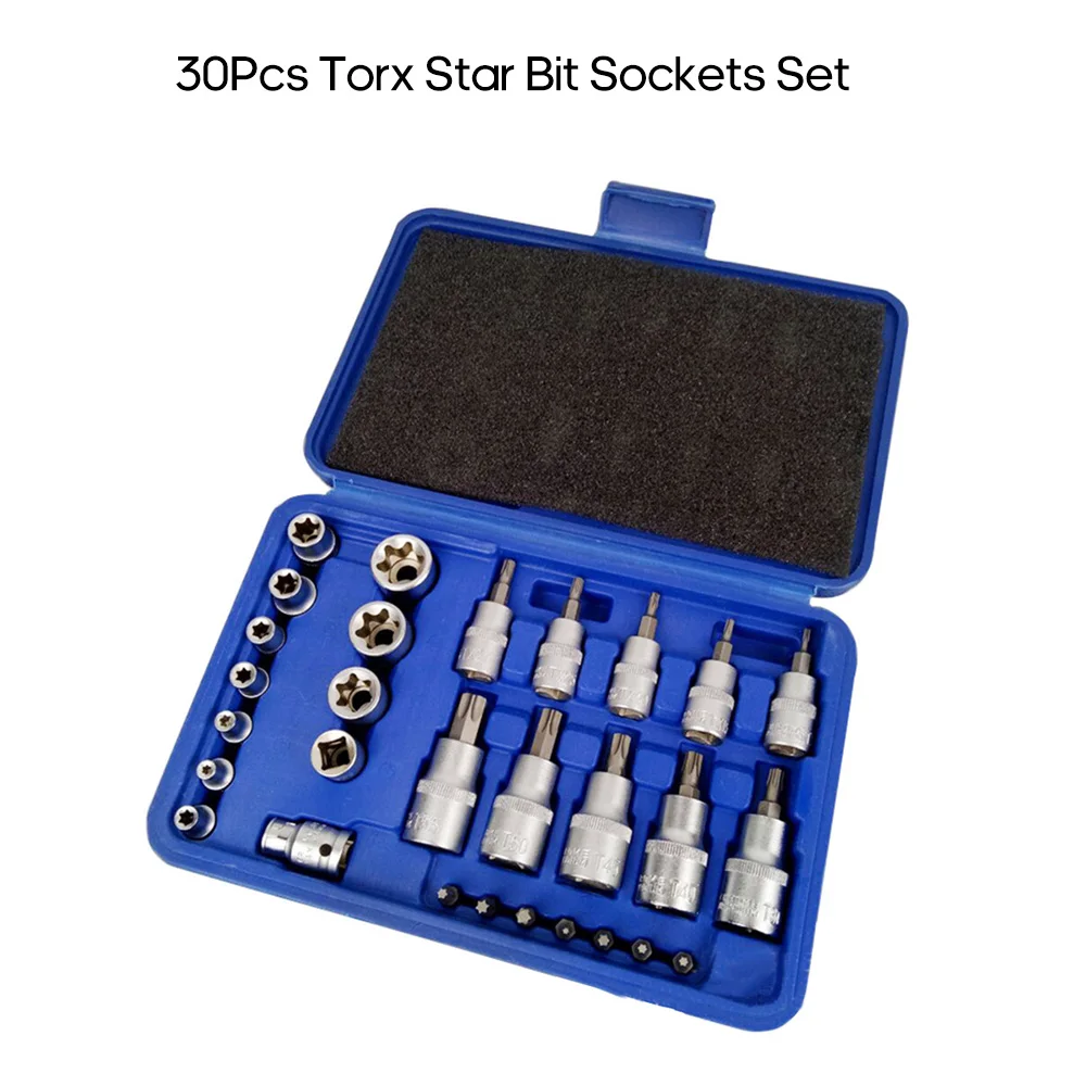 30 шт. мужской женский Torx звезда Socket Набор бит E& T розетки набор Бит Torx 1/4 3/8 1/2 дюймовый накопитель Torx Набор торцевых головок с хранения Чехол