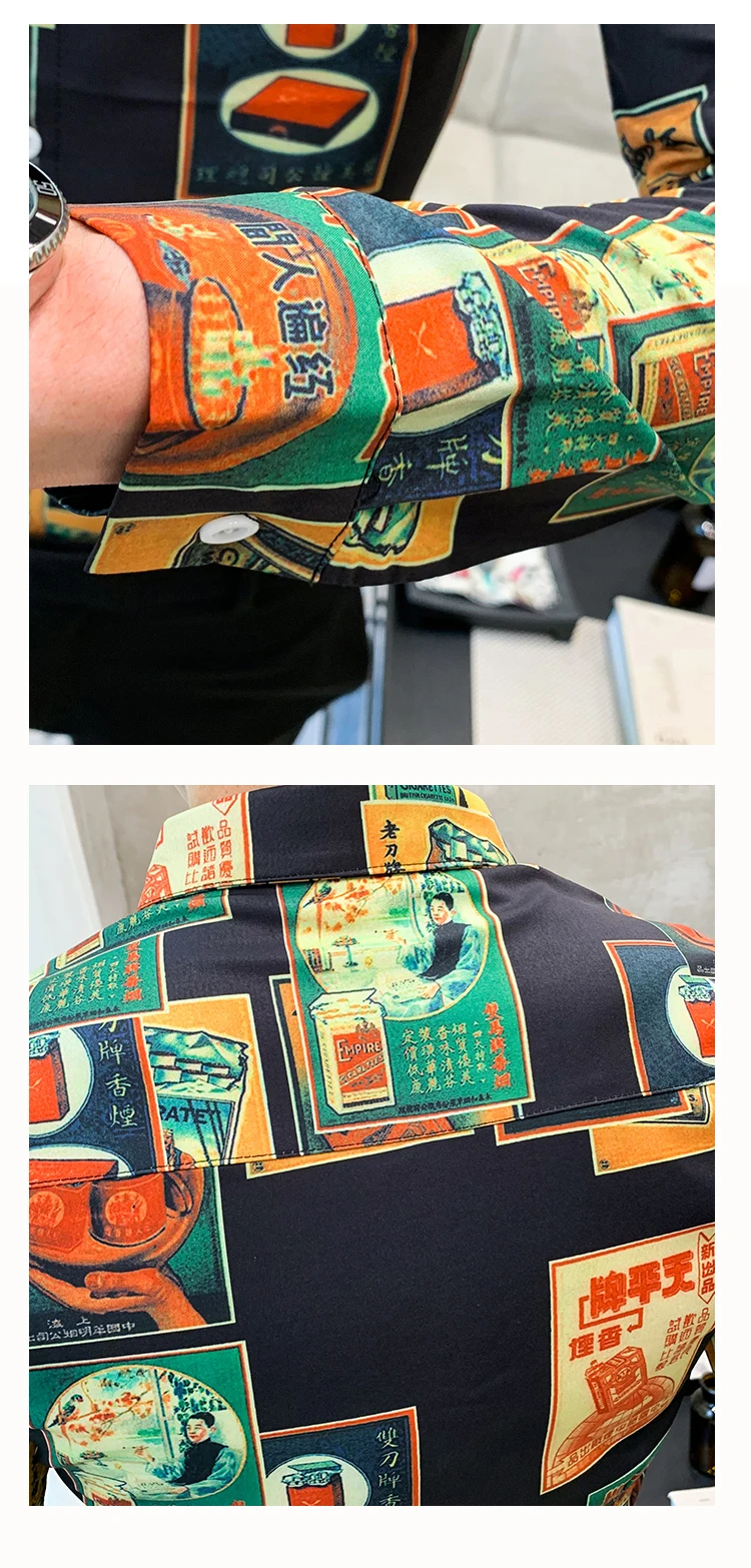Модная Осенняя черная желтая Мужская рубашка с длинным рукавом, Camisas Hombre Algodon, рубашка с цветочным принтом, мужская рубашка в британском стиле