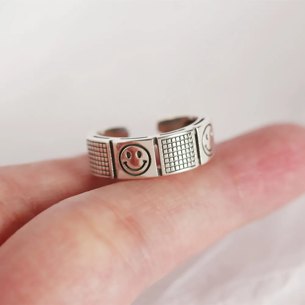 SHANICE/ ; Европейская мода; женский праздничный свадебный подарок для девочек с геометрическим смайликом; открытый кольцо из стерлингового серебра 925
