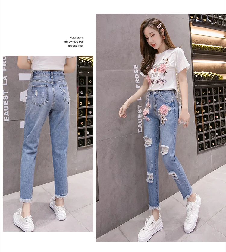 matching lounge set Two Piece Set Women 2021 2Pcs Summer Embroidery 3D Flower Short Sleeved Tshirt+Heavy Work Jean Rippered Hole Denim Pants Suit lounge wear sets