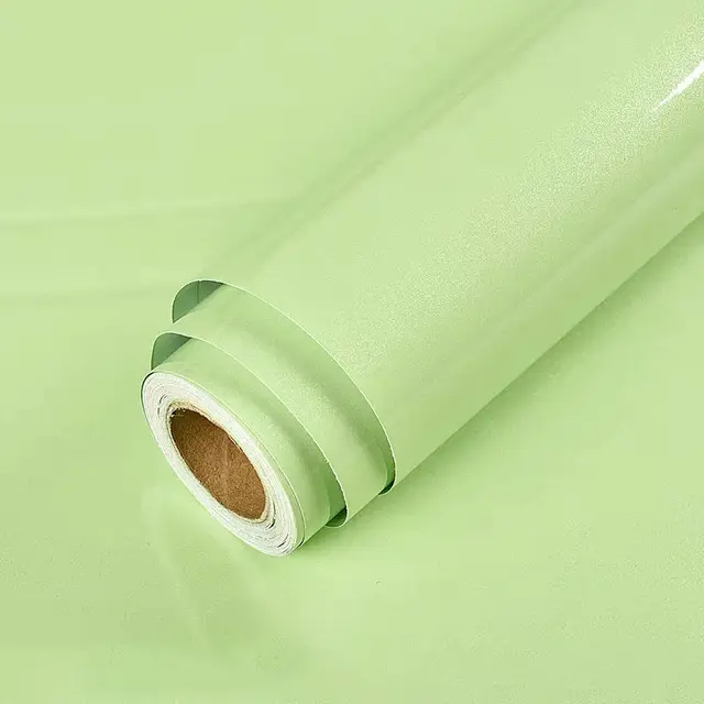 Shiny White Self-Adhesive Peel & Stick in Rolls Waterproof Wallpaper Furniture Films PVC Oil-proof Wall Stickers Kitchen Cabinet Shiny Light Green