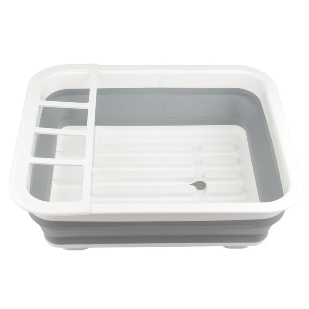 Practical Dish Rack TPR Home Utensil Drying Foldable Kitchen Bowl Storage Organizer Tableware Portable Drain Hole Sink Design