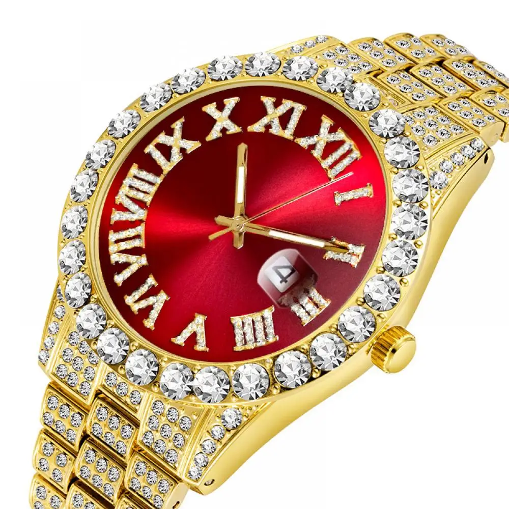 Montre glacée de luxe pour hommes, collier, Bracelet, diamant carré, or,  bijoux bling-hop, chaînes à pendentif pour le majeur - AliExpress