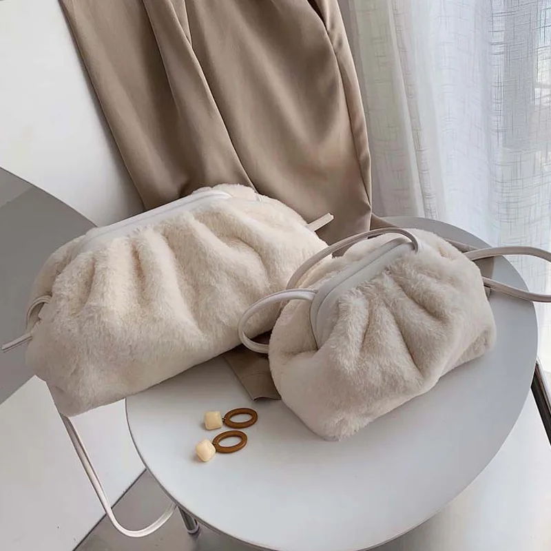 White S Handbag Женская сумка-мессенджер осень зима новые сумки на плечо женские удобные пушистые клатчи дизайнерская женская сумка плиссированная Пельменная сумка - Цвет: White S Handbag