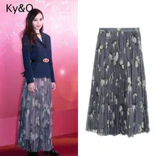 Новинка, Женская французская элегантная плиссированная юбка с цветочным принтом lily of the valley, сетчатая юбка