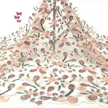 

New arrival Embroidered African Lace Fabric High Quality With Rhinestone French Net Guipure Lace Fabrics DG344