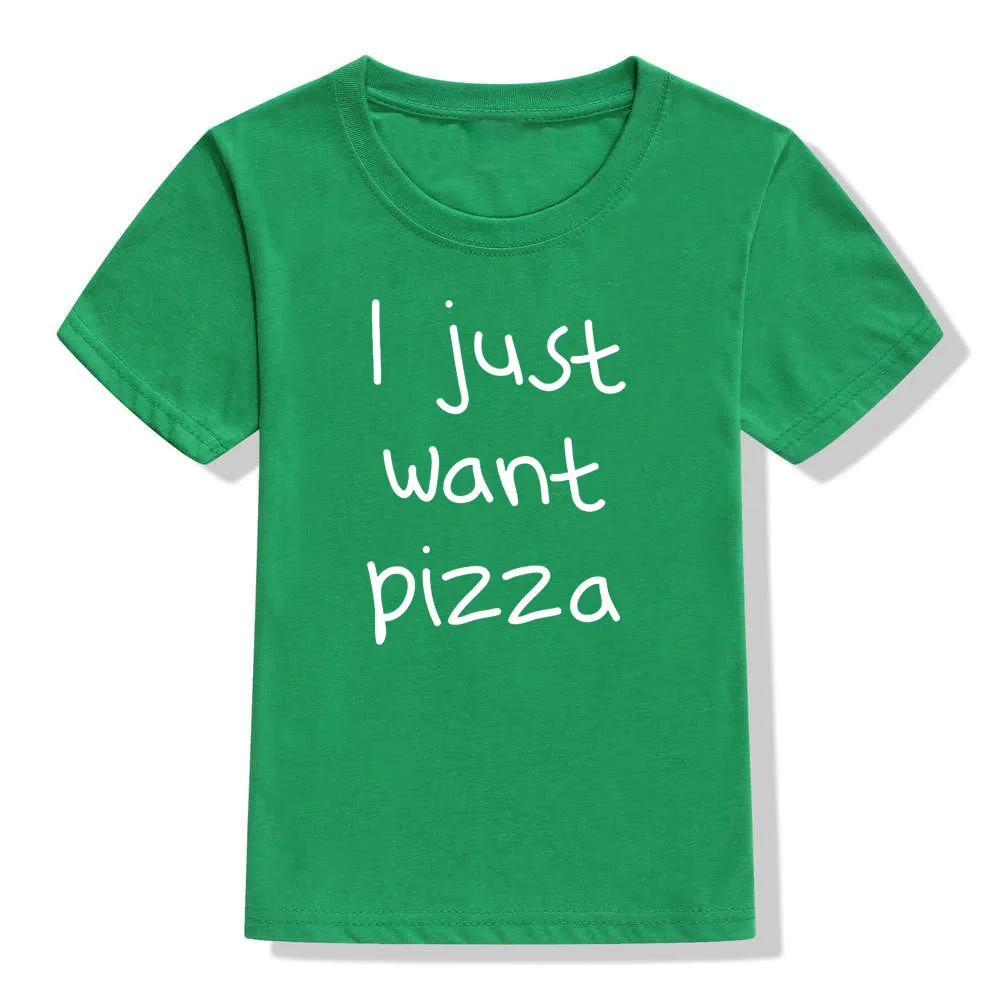 Забавная детская футболка с надписью «I Just Want Pizza»; летние футболки с короткими рукавами для маленьких мальчиков и девочек; детская повседневная футболка; Топ - Цвет: 52F8-KSTGN-