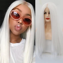 RONGDUOYI длинные шелковистые прямые парики для женщин белые термостойкие волосы синтетический парик на кружеве средняя часть косплей кружевные парики