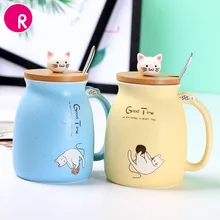

Magixun Cute 450ml Cat Mug With Lid and Spoon Porcelain Coffee Milk Tea Mugs Cafe Cup Drinkware Kids Lady Gifts