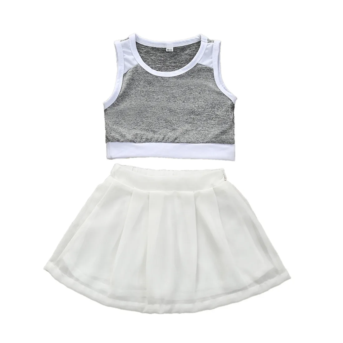 Free Shipping 2Pcs Baby Girls Clothes Tracksuits Set Summer Tank Vest Crop Top+Lace Mesh Tutu Pleated Skirts Kids Outfits | Детская