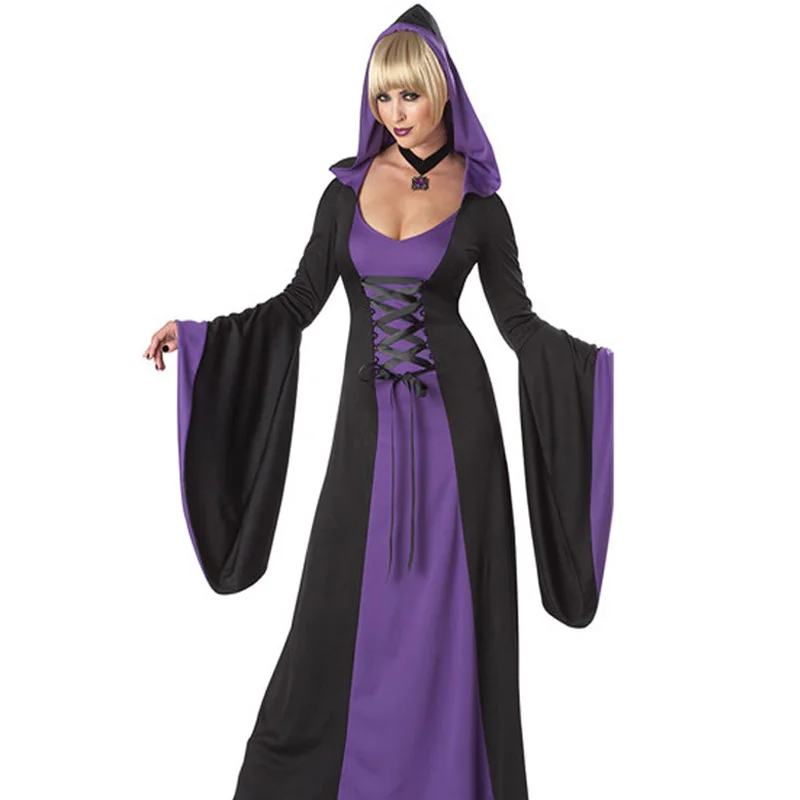 Костюм для вечеринки на хэллоуин, костюм волшебной ведьмы для взрослых, костюм ведьмы, длинное платье, костюм королевы