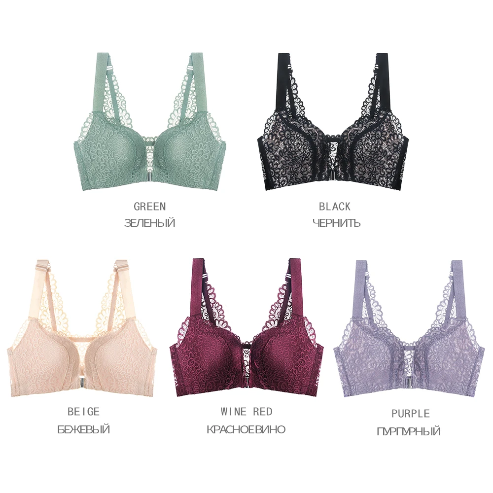 Plus Size Underwear Lace Bras For Women Sexy Lingerie Female Intimate Front  Closure Beauty Back Top Bh Push Up Gather - Bras - AliExpress