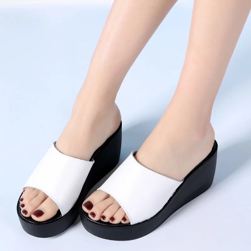 

2018 Summer New Products Fashion Genuine Leather Extra High Sandals Comfortable Versatile Slipper Wear-Resistant Breathable WOME
