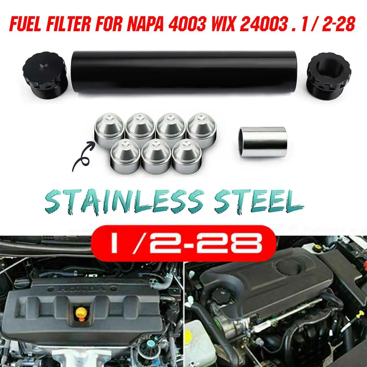 

1/2 1/5 -28 stainless steel cups fuel filter fit for NAPA 4003 WIX 24003 Automobiles Filters Parts 11Pcs