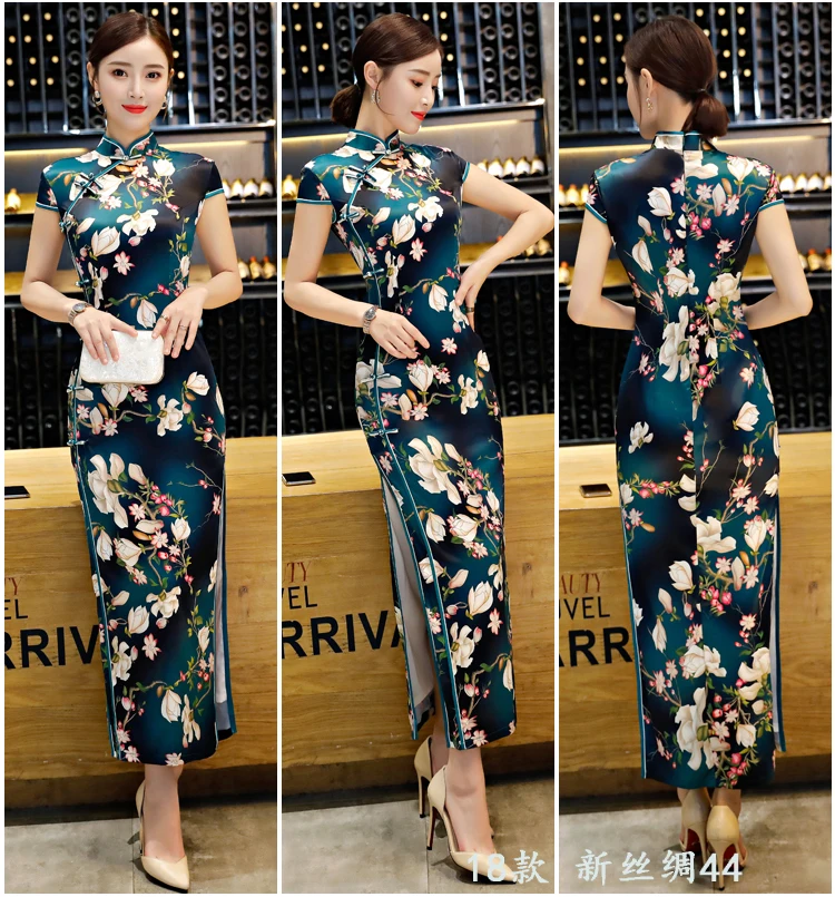 Традиционное китайское платье mujer vestido, женское атласное длинное платье cheongsam qipao с цветком сливы qipao - Цвет: color16