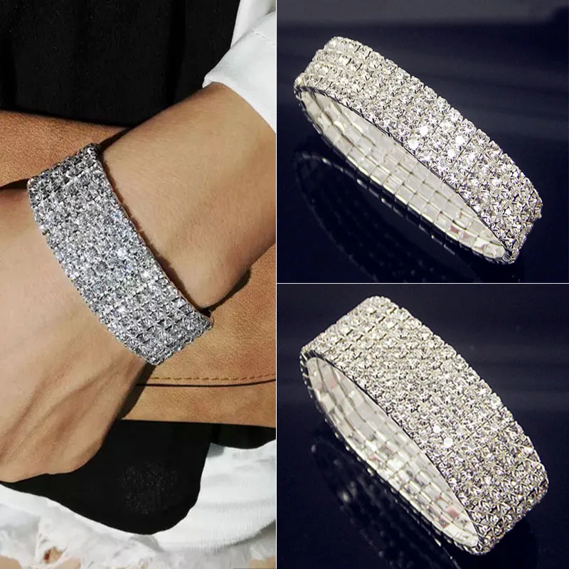 Elegant White CZ Crystal Elastic Wedding Bracelet