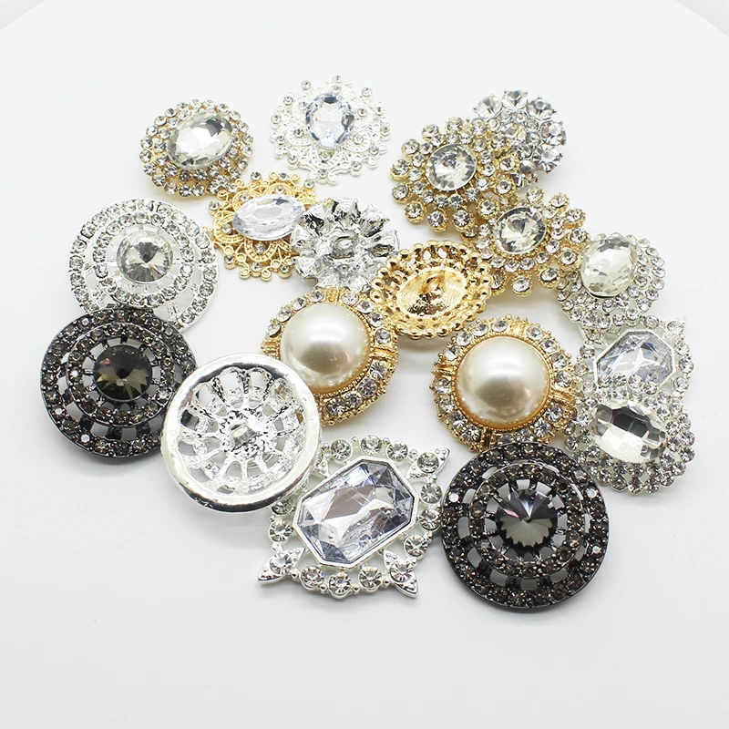 Jerler 10 Pcs Sliver Rhinestone Buttons Crystal Embellishments Sew on Clothing Buttons