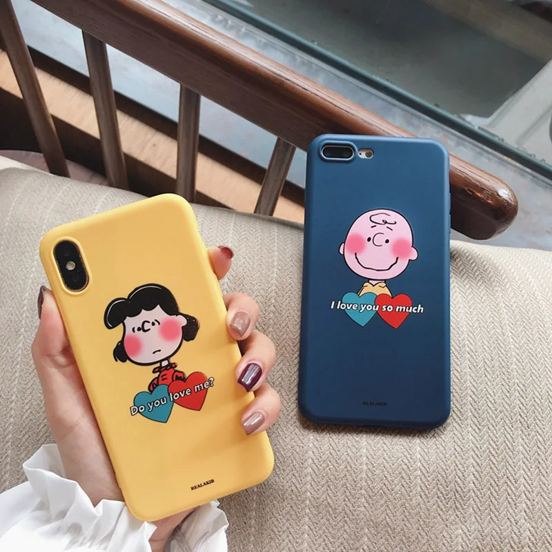 

Cartoon Charlie Lucy Phone Cases For iphone X XS XR Max Case For iphone6 6S 7 8 Plus Case Fashion Couple Soft Cases Matte Capa