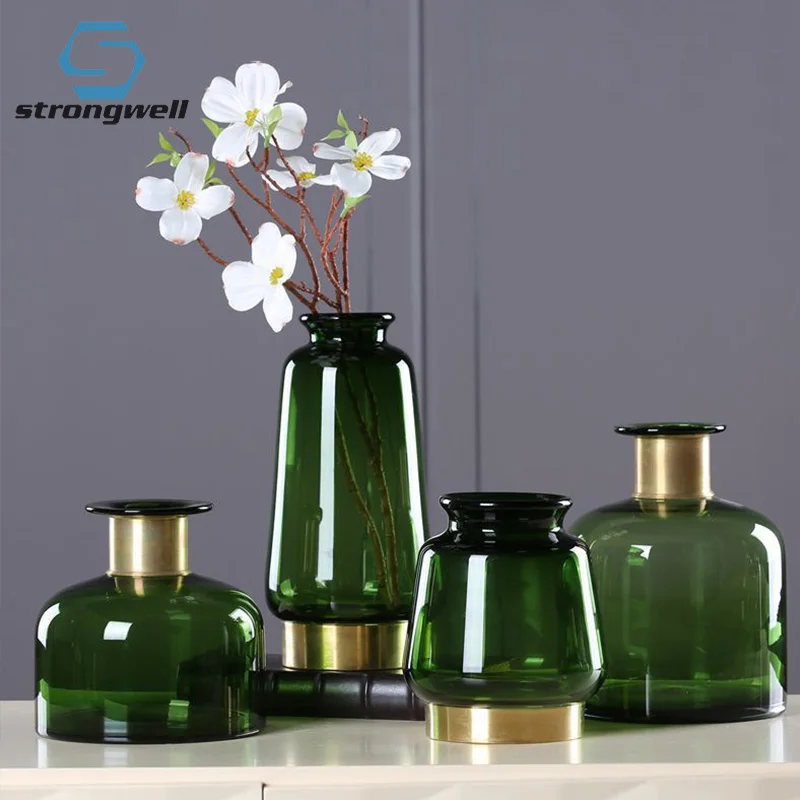 Strongwell темно зеленая стеклянная ваза для цветов Золото фольга в скандинавском