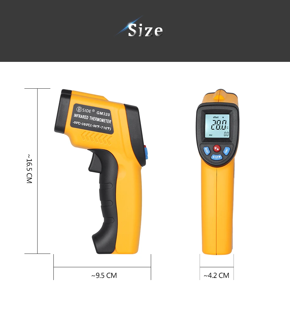 ЖК-Инфракрасный термометр BSIDE GM320 Бесконтактный цифровой пирометр измеритель температуры пистолет точка-50~ 380 градусов