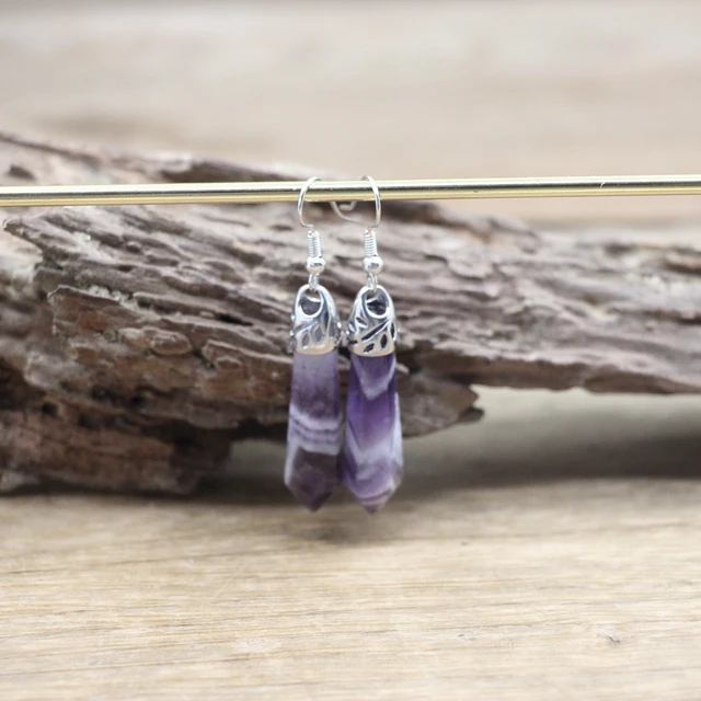 Natural Stone Hexagonal Quartz Hook Earring Healing Crystal Point Women Gift Dangle Earring Reiki Amethysts Lapis Jewelry QC7001 Amethyst