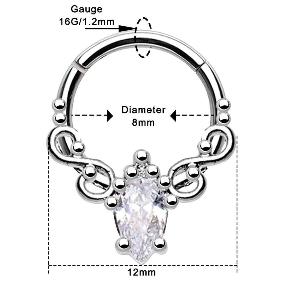 Тело панк 16 г Daith серьги принцесса филигранные сверкающие CZ шарнирное кольцо сегмент серьги-улитки обруч ушной хрящ обруч перегородка