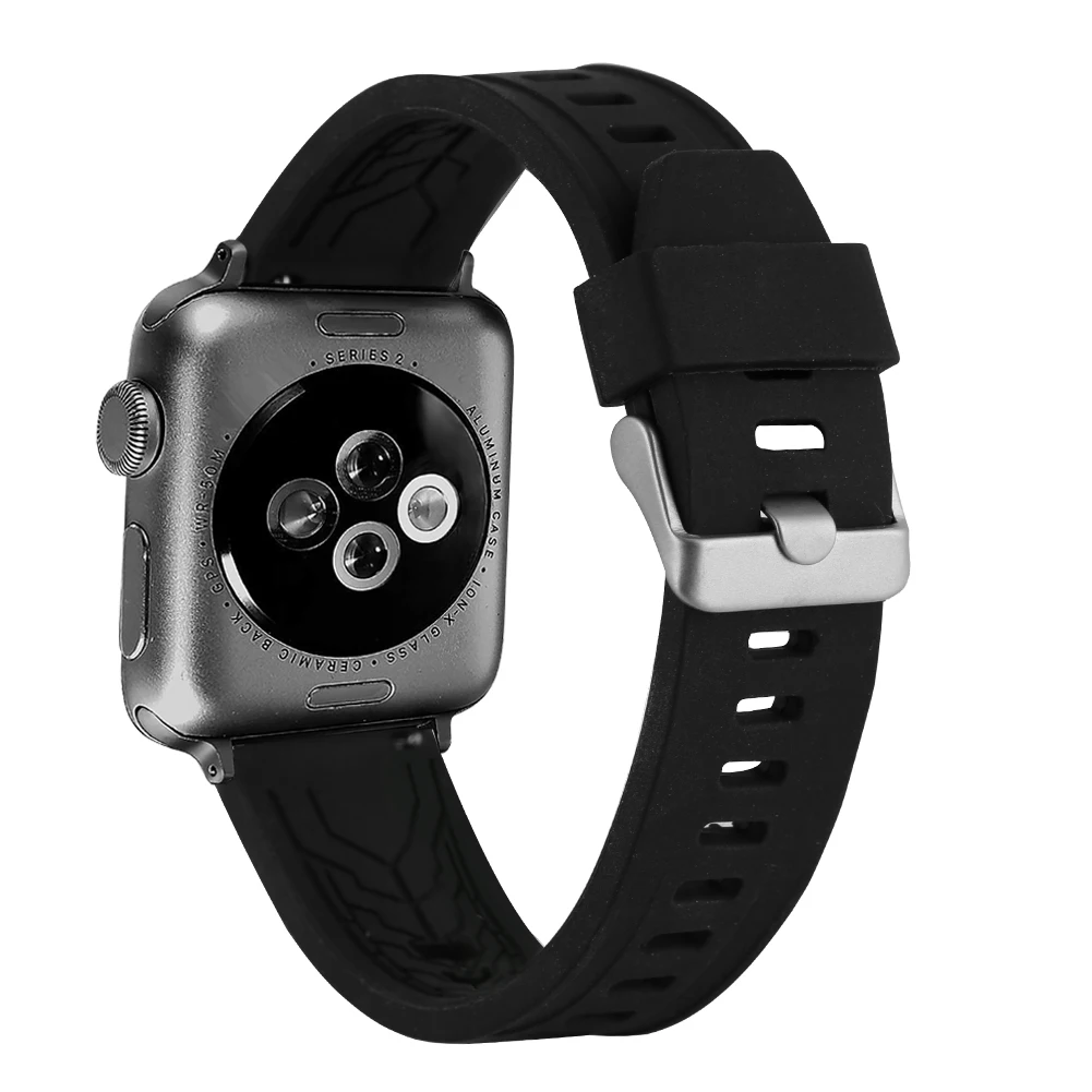 

Bands For Apple Watch Band In Watchbands Black Silicone Strap 42MM 38MM Adjustable Pin Buckle Smart Iwatches cinturino orologio