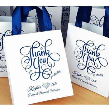 

Personalized Denim & Diamonds 16th Birthday Party Favor Sweet Sixteen Treat Bags cutom Thank You party bag with satin ribbon