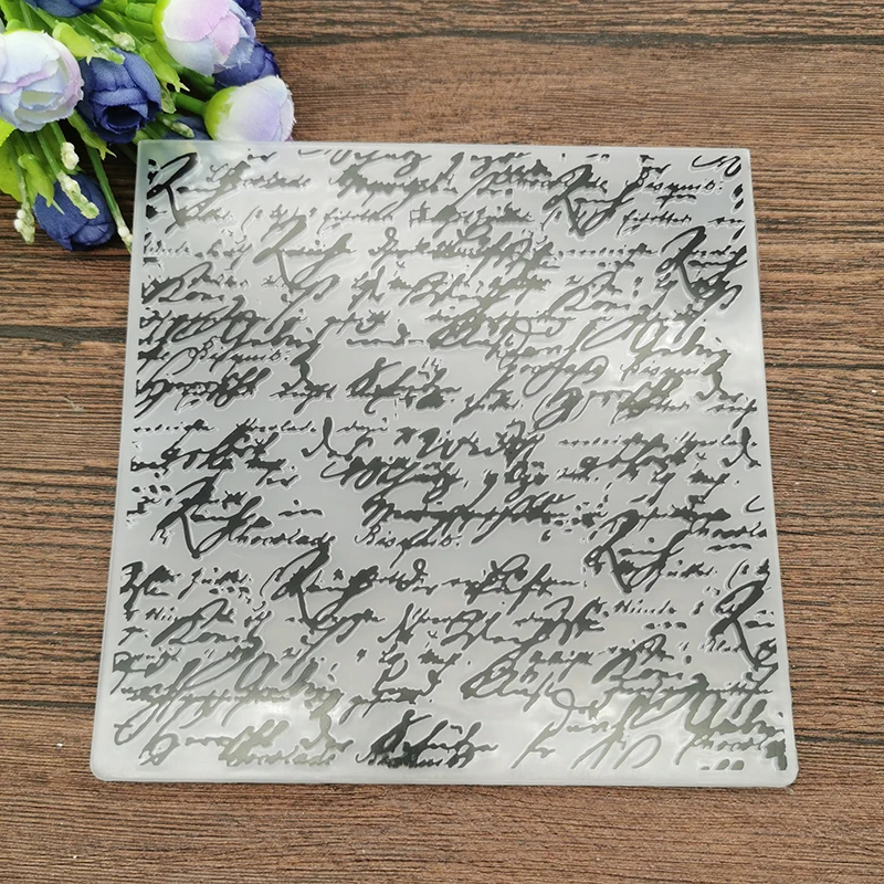 Plastic embossing folder Handwritten text flower print DIY for scrapbooking paper craft card making decoration