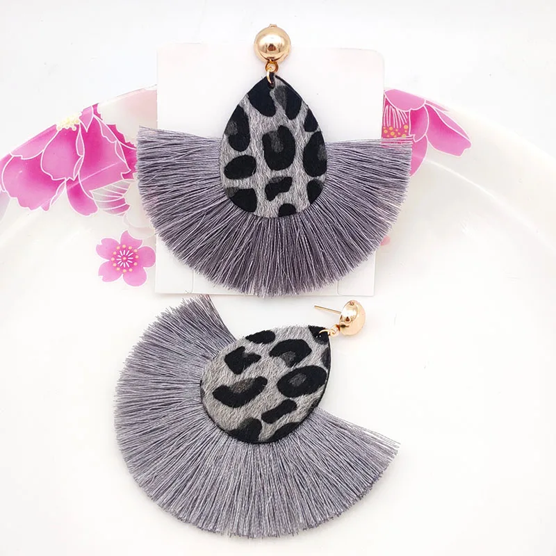 2019 Bohemia Waterdrop Earrings Leopard Tassel Double Sided Leather Fringe Dangle for Women Fashion Jewelry | Украшения и