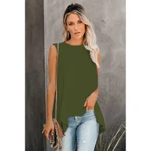 

In The Spring Of Pure Color Rendering Long Vest Collar Sleeveless T-shirt European Dollars Irregular Head Top Female