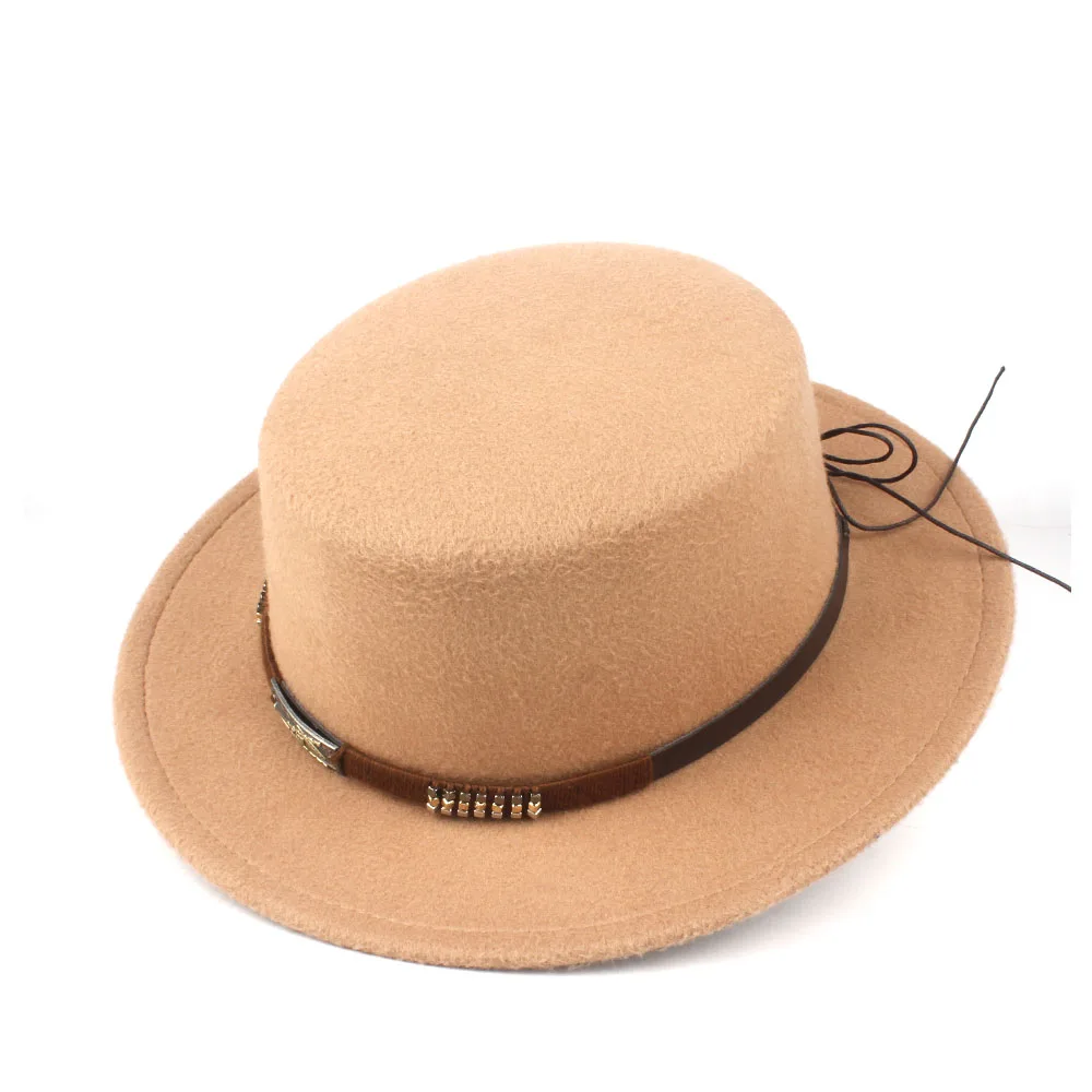 Khaki Унисекс Мужская и женская гладкая шляпа с поясом Ретро Fedora Шляпа широкая шляпа джаз шляпа размер 56-58 см - Цвет: Khaki