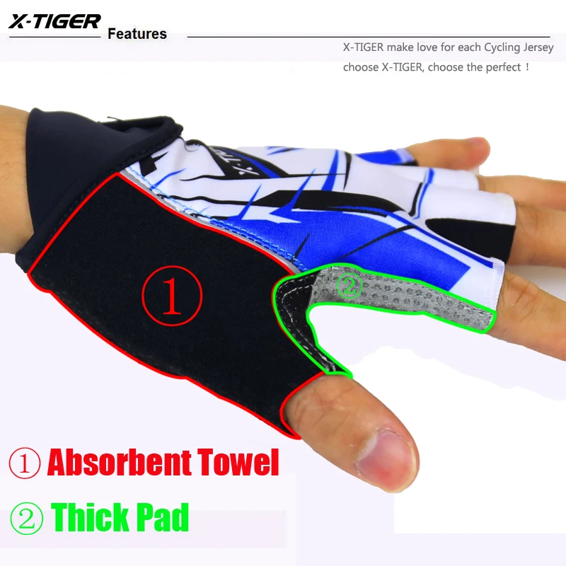 X-Tiger Anti-Slip Half Finger Cycling Gloves High Elastic Breathable MTB Bike Gloves Summer Bicycle Gym Fitness Sports Gloves