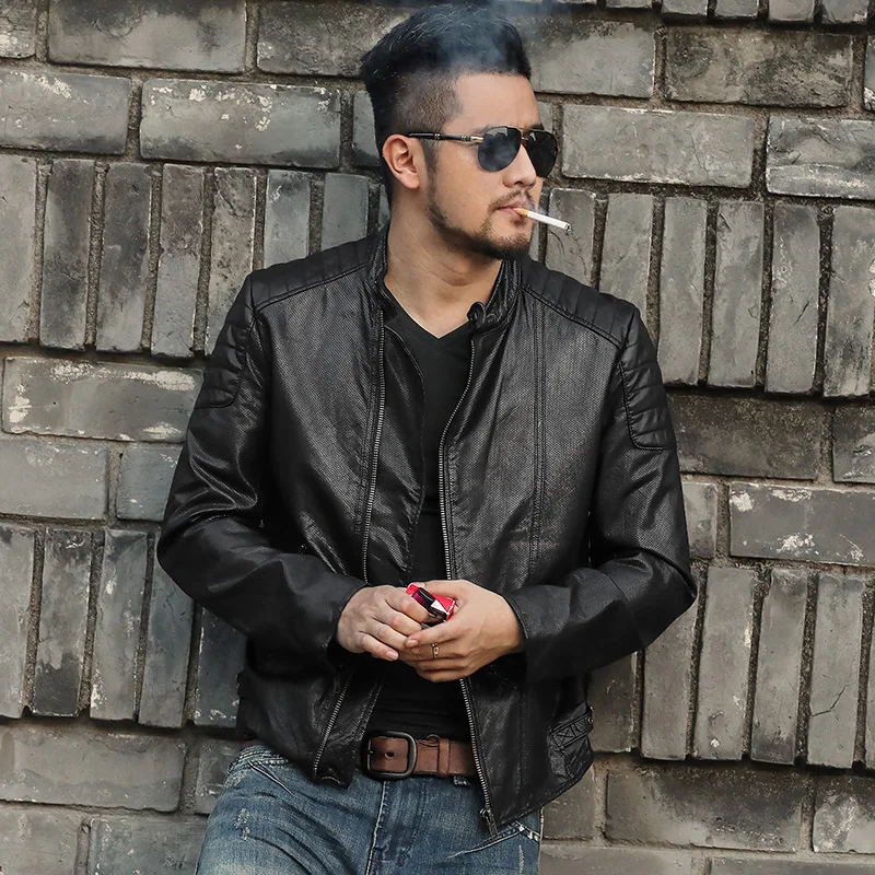 Мужская куртка из натуральной овечьей кожи черная кожаная куртка|Кожаные куртки|