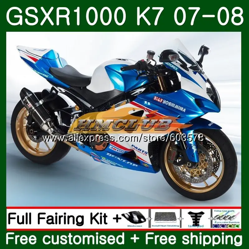 Корпус для SUZUKI GSXR-1000 K7 GSX-R1000 GSXR1000 07 08 12CL. 0 1000CC GSXR 1000 07 08 GSX R1000 2007 2008 обтекатель Синий Белый - Цвет: No. 1