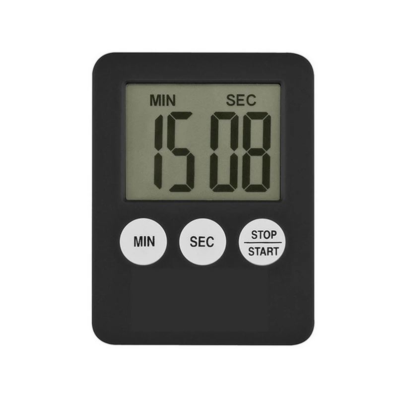 Super Thin LCD Digital Screen Kitchen Timer Square Cooking Count Up Countdown Alarm Sleep Stopwatch Temporizador Clock - Цвет: Черный