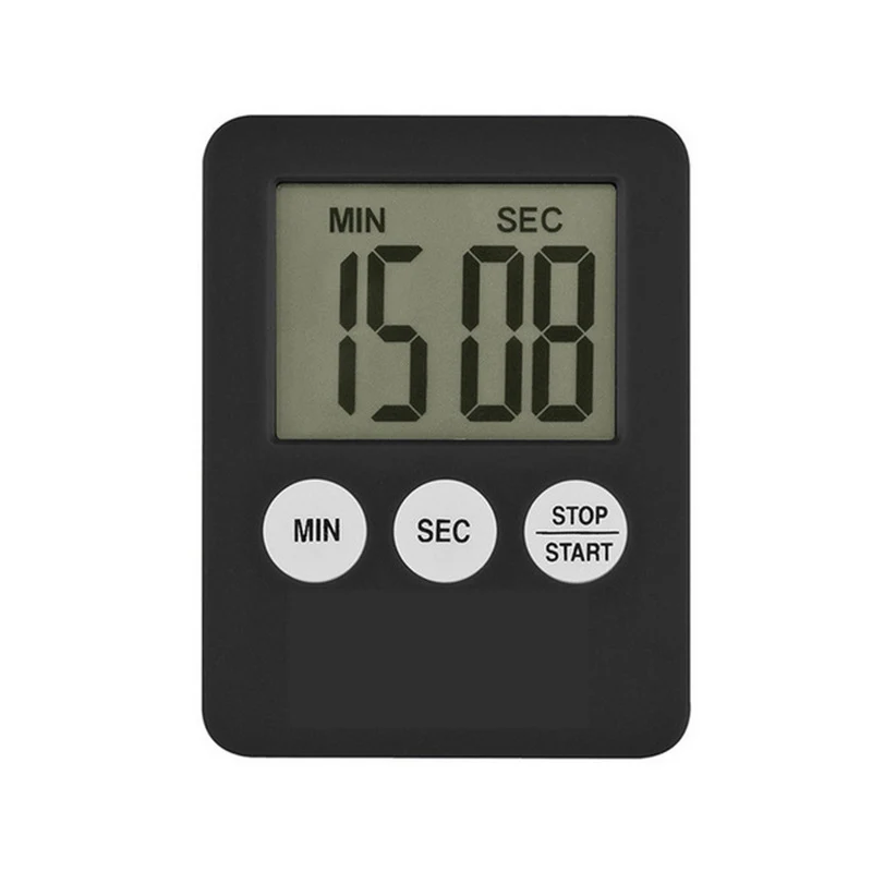 Черный Super Thin LCD Digital Screen Kitchen Timer Square Cooking Count Up Countdown Alarm Sleep Stopwatch Temporizador Clock - Цвет: Черный