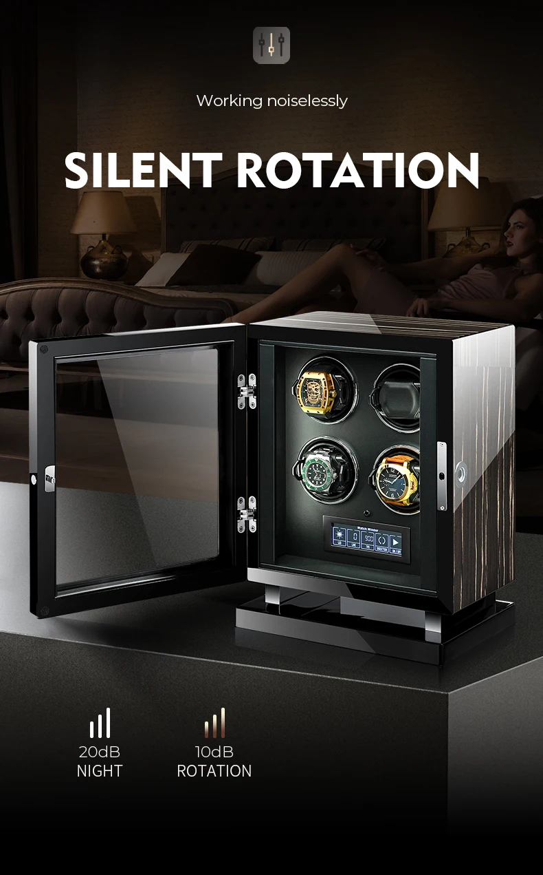Luxury 4-Slot Automatic Watch Winder with Fingerprint Unlock, Touchscreen Control, Inte... - SKU LAWW1600 - UGI Packaging