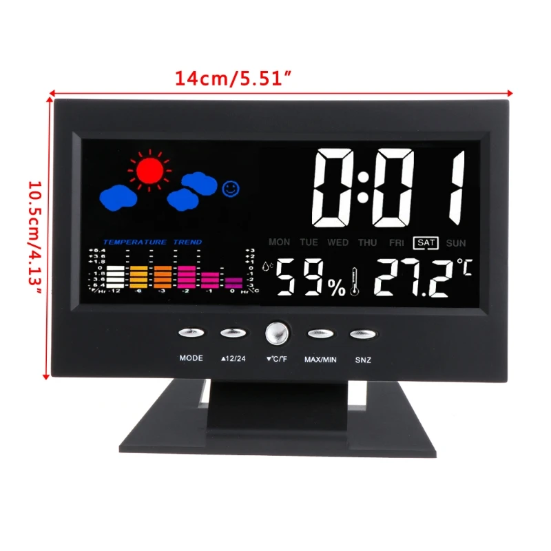 

Drop Shipping LCD Digital Thermometer Hygrometer Alarm Clock Calendar Colorful Display Sound Control